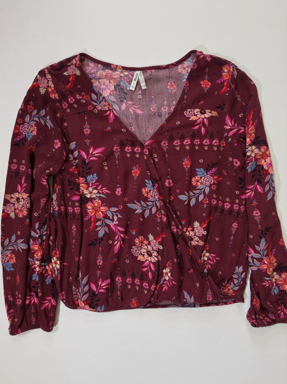 Mudd Wrap Mudd Wrap Front Top Womens Small Red Pink Floral Cottagecore Boho Whim